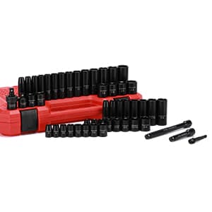 CASOMAN 3/8" Drive Impact Socket Set, 49 Piece Standard SAE and Metric Sizes (5/16-Inch to 3/4-Inch and 8-22 mm), 6 Point, Cr-V Steel Socket Set