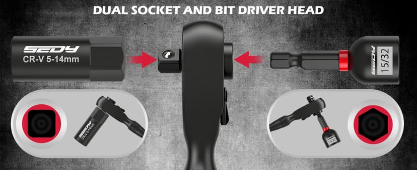 41-Piece Premium 1/4" Drive Magnetic Impact Nut Driver Set Metric & SAE Standard & Deep with Socket Adapters, 2-in-1 Ratchet Wrench, Wing Nut Driver, Universal Sockets, Quick Release Bit Holder