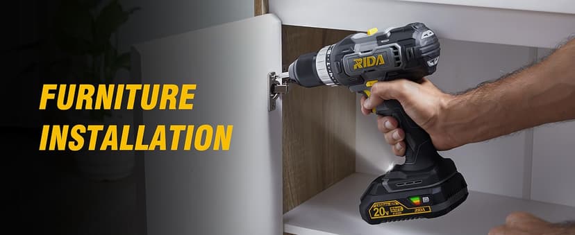 RIDA Cordless Drill Power Drill Cordless 20V 1/2'' Keyless Metal Chuck 355 In-lb(40N.m) Torque with 2.0AH Li-ion Battery & Fast Charger, Variable Speed, 25+1 Position and 22pcs Bits