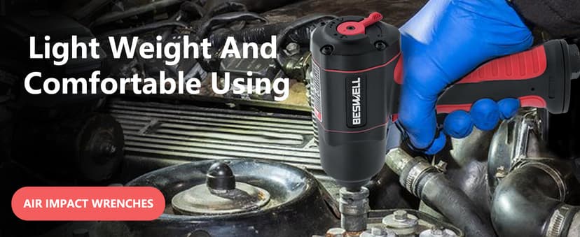 BESWELL® 1/2" High Torque Air Impact Wrench with Up to Real 1180 Foot-Pounds Max Loosen Torque Output-BW-112BN