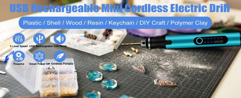 3-Speed Cordless Mini Drill Pen, Rechargeable DIY Electric Hand Drill with 10 Small Drill Bits, Micro Drill Set for Jewelry Making Stone Plastic Resin Keychains