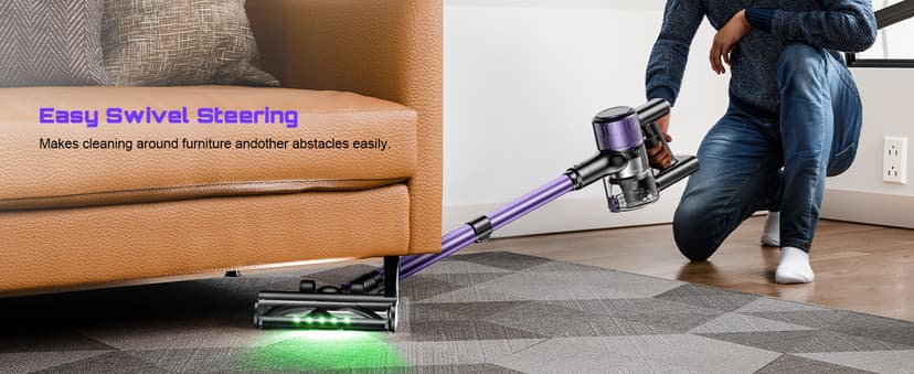 Cordless Vacuum Cleaner, 10 in 1 Stick Vacuum with Powerful Suction, Hose, Green LED Light, Anti-Tangle Brush, Lightweight Rechargeable Vacuum Cleaner for Home, Hardwood Floors, Carpets