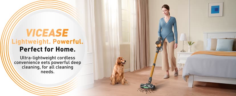 Cordless Vacuum Cleaner, 40Kpa 8 in 1 Powerful Suction Lightweight Stick Vacuum Cleaner for Home, LED Display, 3 Suction Modes, 45Mins Detachable Battery Vacuum for Hard Floor Carpet Pet Hairs