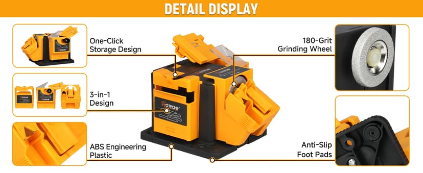 Hoteche 3-in-1 Electric Multi-Functional Sharpener 65W Universal Sharpening Station Grinding Machine for Knives, Drills, Chisels, and Scissors