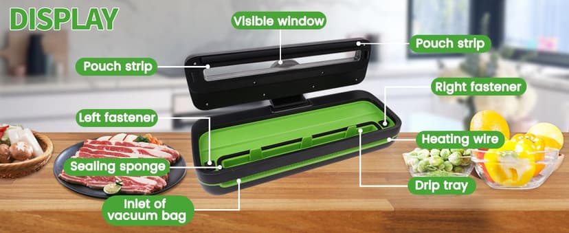 85kpa Food Vacuum Sealer Machine,Vacuum Sealer For Food with Cutter, Full Automatic Bag Sealer,Dry Moist Fresh Modes,10 Pre-cut Bags and Accessory Hose,Black