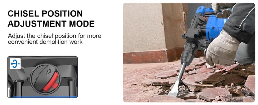 AZZUNO 1-1/4" SDS-Plus 15Amp Heavy Duty Rotary Hammer Drill, 4 Functions, for Drilling in Concrete, Brick and Stone, Includes Chisel and Drill Bits