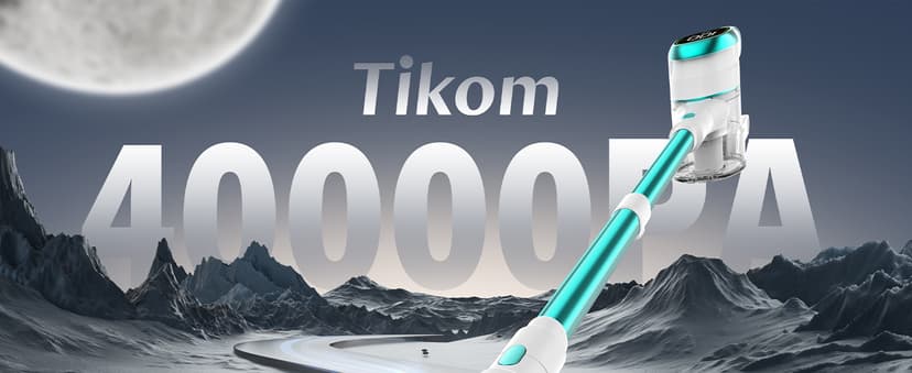 Tikom V500 Cordless Vacuum Cleaner for Home, 40000Pa/450W Stick Vacuum with LED Touch Screen, Charging Wall Dock, Anti-Tangle, Lightweight Handheld Vacuum for Pet Hair, Hard Floor, Carpet, Blue