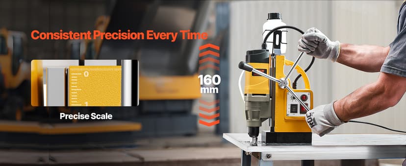 VEVOR Magnetic Drill, 1450W Motor 2 in Boring Diameter, 2878 lbf Electric Mag Drill Press, with 6 Coring Bits, Variable Speed, Drilling Machine for Metal Surface, Home Improvement Industry, Yellow