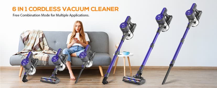 Vacuum Cleaners for Home, Cordless Vacuum Cleaner Powerful Suction with 80000 RPM, Up to 40mins Runtime, Rechargeable, Wall-Mounted, Tangle-Resistant Stick Vacuum for Carpet, Hard Floors