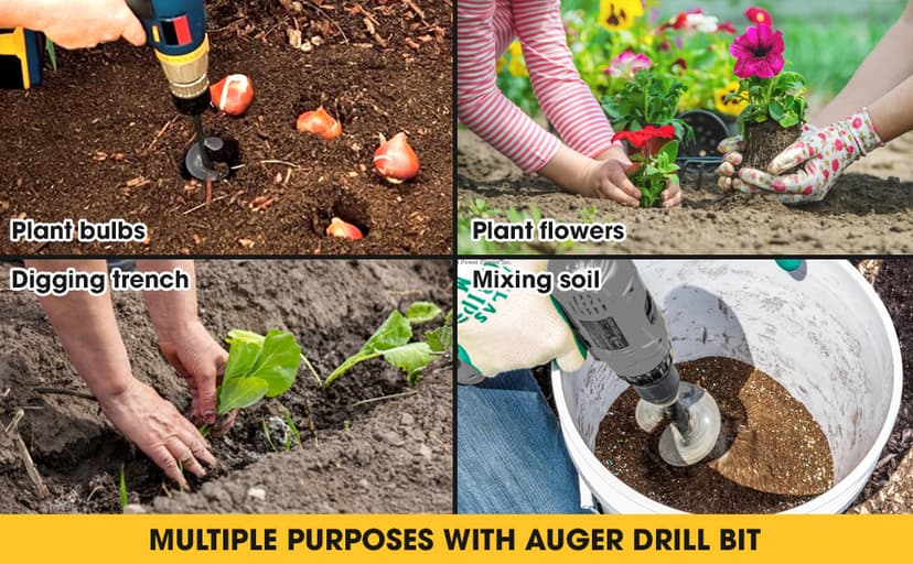 VASGOR Set of 5 Auger Drill Bit for Planting (1.6x16", 2x16", 2.6x16", 3x16", 3.5x16") - Easy Planter Garden Auger - Bulb & Bedding Plant Augers - Post Hole Digger for 3/8” Hex Drive Drill