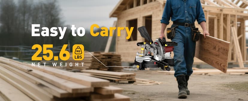 10-inch Sliding Compound Miter Saw, 5000RPM, 15 Amp, Single Bevel 0-45° with Extension Table, 36T Blade, Power Saw for Metal, Plastic, Wood, Laminates