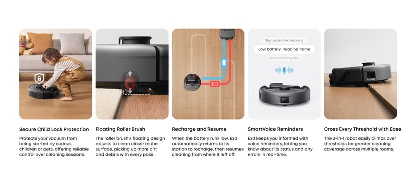 eufy Robot Vacuum 3-in-1 E20,with Versatile Stick and Handheld Vacuum Cleaner Combo,Self Emptying Up to 75 Days,Max 30,000Pa,Smart Obstacle Avoidance,Pro-Detangle,Perfect for Carpet,Crevices,Stairs