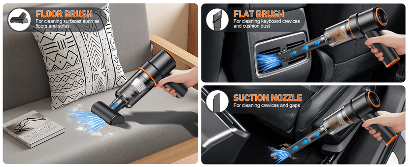 KMM Handheld Car Vacuum Cleaner, 11000PA Vacuum Cleaner & Air Duster, 120W High Power Vacuum Portable Cordless, Hand Held Vacuum Rechargeable with Multi-Nozzles & LED Light for Home, Car, Office