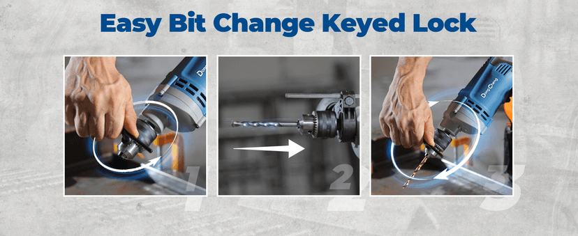 DongCheng Hammer Drill 6A,1/2 Inch Keyed Chuck, 0-3000 RPM/45000 BPM Impact Drill with 15PCS Drilling Bits for Brick Wall, Metal & Wood, DZJ05-13