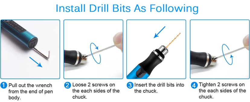 3-Speed Cordless Mini Drill Pen With 8 Small Drill Bits,Rechargeable Electric Hand Drill Pin Vise,Resin Drill Set For Jewelry Making,Resin,Plastic,Wood,Keychains DIY (BLUE)