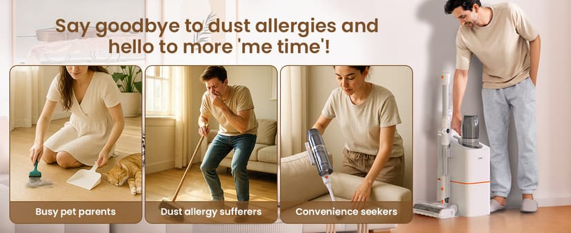 JONR VC08 Pro Cordless Vacuum Cleaner with Auto-Empty Station Powerful Suction, 2.5L Large Dust Bag, 3 in 1 Clean Staion, Rechargeable, Stick Vacuum for Pet Hair, Carpets & Hardfloor