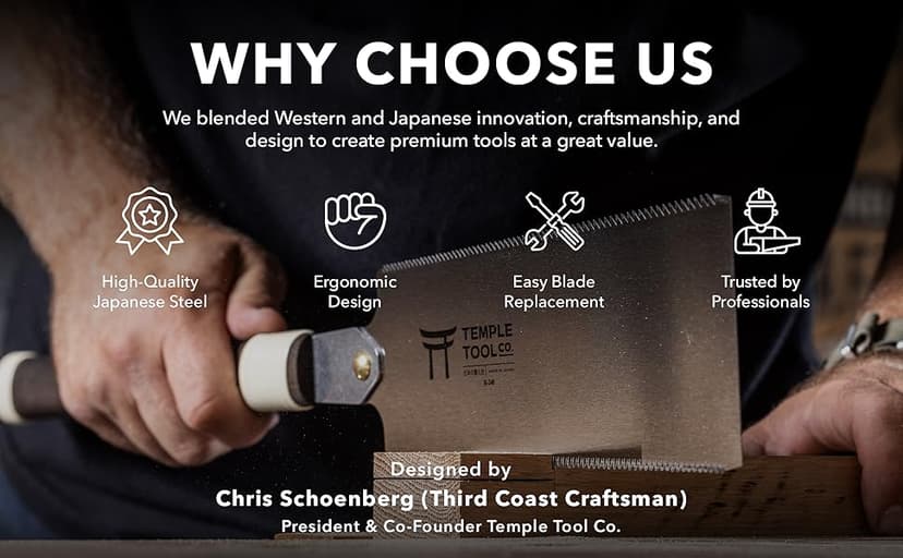 Japanese Pull Saw - 9.5 Ryoba Hand Saw with Rip-cut and Crosscut - Wood Saw for Dovetails, Tenons, Joinery, Cutting Boards to Length & Width- Temple Tool Co.