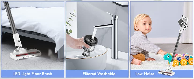 Cordless Vacuum Cleaner, 80,000 RPM Motor and Power Filtration, Stick Vacuum with 2200 mAh Battery, 35 Mins Worktime, 2 Modes, Rotated Multi-Heads, Height-Adjustable Vacuum for Home (Gray Nickel)