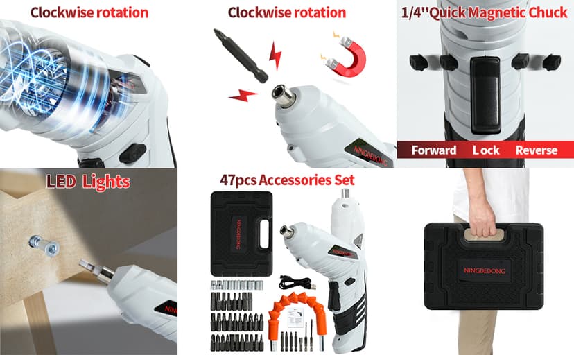 Electric Cordless Screwdriver Set, power-screw-guns,Rechargeable Cordless Power Tool with Carrying Case and Bits (white)