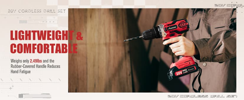 AVID POWER 20V MAX Power Drill Kit, Cordless Drill Set with Battery and Charger, 2 Variable Speed, 3/8-Inch Keyless Chuck, 19 Position and 22pcs Bits