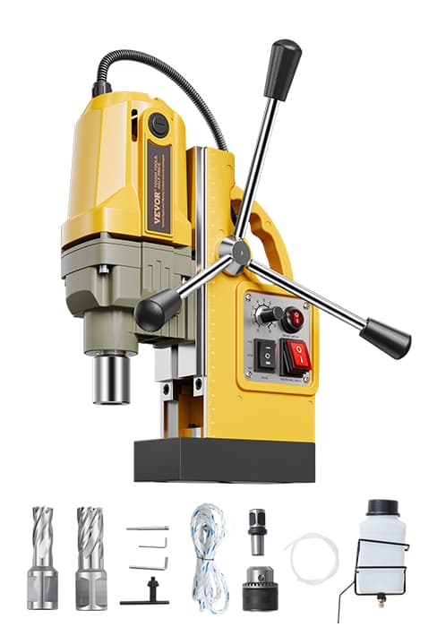 VEVOR Magnetic Drill, 1450W Motor 2 in Boring Diameter, 2878 lbf Electric Mag Drill Press, with 6 Coring Bits, Variable Speed, Drilling Machine for Metal Surface, Home Improvement Industry, Yellow