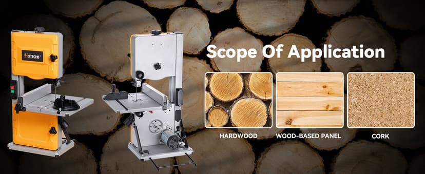 Hoteche 8-Inch Band Saw 2.0A Low Noise Two Cutting Height Table Benchtop with Fence and Miter Gauge for Woodworking, DIY Projects and Precision Cutting, Tilting Range 0-45°