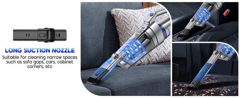 JONYJ Handheld Vacuum Cordless, 16000PA Strong Suction Hand Held Car Vacuum Cleaner, Portable Hand Vacuum Rechargeable with Multi-Nozzles & LED Light for Home, Car, Office, Pets