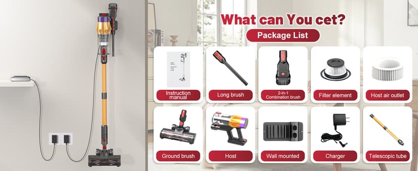 Cordless Vacuum Cleaner, 550W 55KPA 60 Mins Runtime Self-Standing Vacuum Cleaners, Stick Vacuum with Charging Dock Station Removable Battery, Handheld Vacuum for Pet Hair/Carpet/Floor