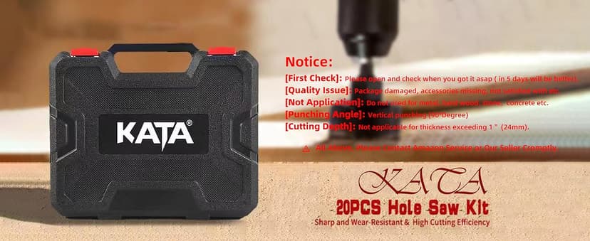 KATA Hole Saw Set 20PCS Hole Saw Kit with 3/4"-6"(19-152mm) 13PCS Saw Blades, 2 Mandrels, 3 Drill Bits, 1 Installation Plate, 1 Hex Key, Ideal for Soft Wood, Plywood, Drywall, PVC