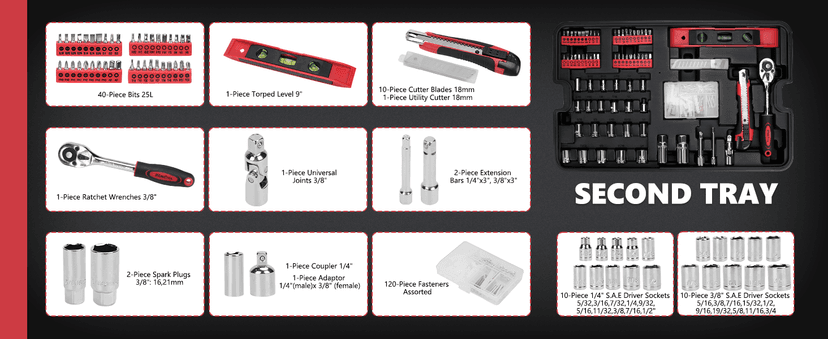 KINGTOOL Home Tool Set Kit - 286 PCS Home Auto Repair Tool Kit with Rolling Tool Box, Mechanic Tool Sets with 21V Max Cordless Power drill, Perfect for Homeowner, Diyer, Handyman