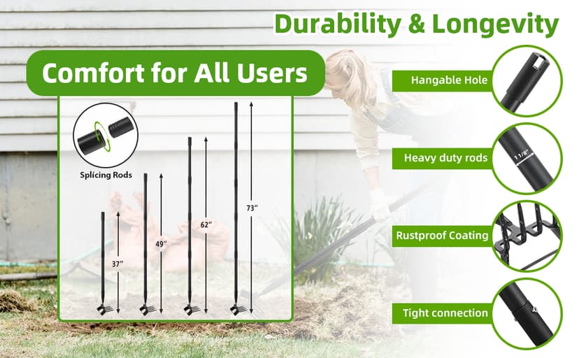 Weeding Hoe Garden Tool, 2 in 1 Stirrup Hoe and Cultivator with 62 inch Adjustable Long Handle, Heavy Duty Metal Garden Action Scuffle Hoes for Efficient Weeding Soil Aeration Small Weeder Tool