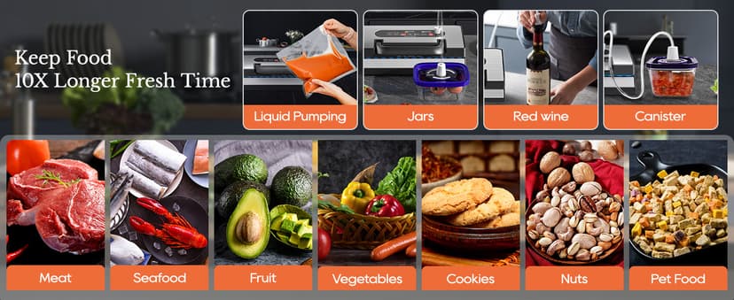 Upgraded Vacuum Sealer for Liquid, SEATAO 90Kpa Vacuum Sealer Machine for Dry/Moist/Liquid Food, Easy-Lock Handle, Double Heat Seal, Built-in Cutter and Bag Storage & Removable Drip Tray