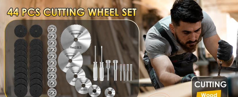 44pcs Cutting Wheel Set Compatible with Plastic for Rotary Tool, HSS Circular Saw Blades 6pcs, Resin Cutting Discs 20pcs, 545 Diamond Cutting Wheels 10psc with 2 Screwdrivers