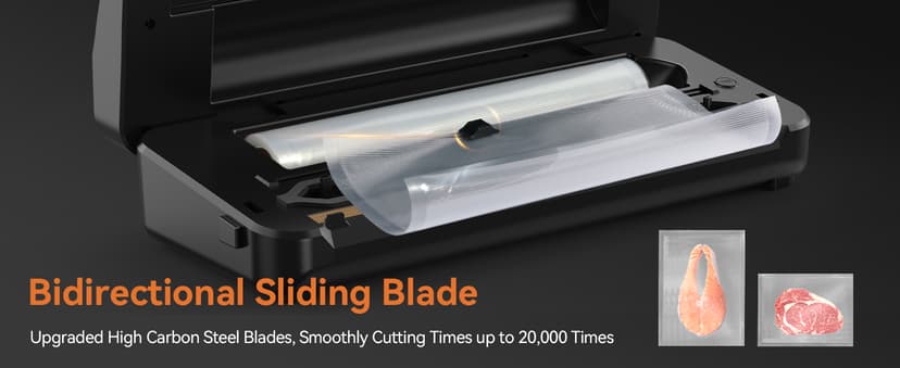 Vacuum Sealer Machine, Food Sealer Machine 80KPA Automatic 8-IN-1 for Food Saving Dry/Moist Mode with Build-in Cutter&Storage, Digital Countdown, Air Suction Hose, 2 Roll-Bags, 11 Vacuum Bags