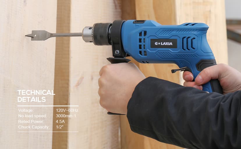 Hammer Drill, 4.5A 1/2 Corded Hammer Kit, 0-3000RPM Variable Speed Impact Drill with 105pcs Drill Bit Set, Carrying Case Included