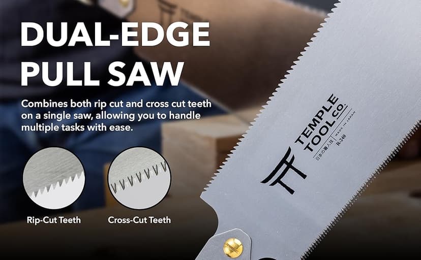 Japanese Pull Saw - 9.5 Ryoba Hand Saw with Rip-cut and Crosscut - Wood Saw for Dovetails, Tenons, Joinery, Cutting Boards to Length & Width- Temple Tool Co.
