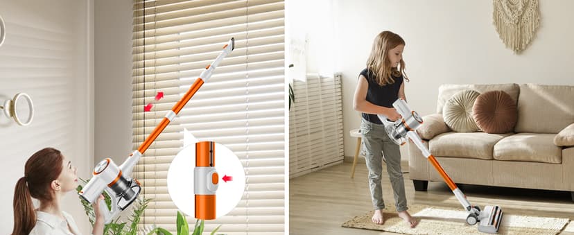 FABULETTA Cordless Vacuum Cleaner for Home, 40Kpa Stick Vacuum with MAX 55Min Detachable Batteries, 8 in 1 Lightweight Vacuum with Brushless Motor for Hardwood Floors&Carpet Pet Hair Car(White-Orange)