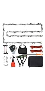 Rope Saw for Tree Limbs, 55 Inch Chain Saw with 70 Sharp Teeth & 46 Feet Ropes Kit, High Limb Pocket Chainsaw