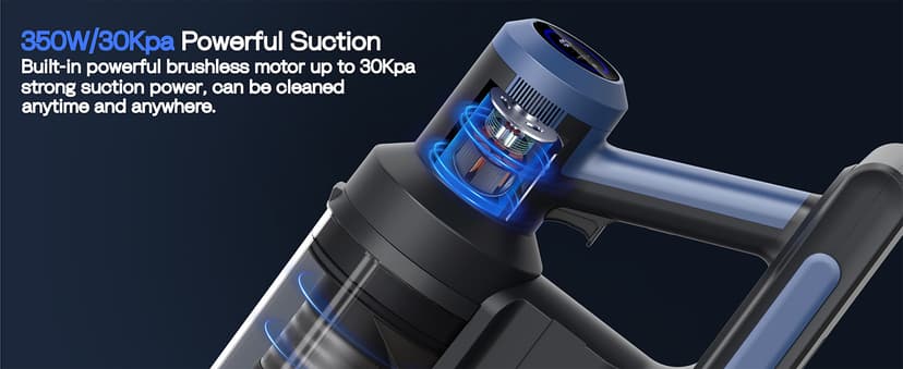 Cordless Vacuum Cleaner, 30KPA 350W Self-Standing Stick Vacuum Cleaner with LED Touch Screen, Charging Wall Mount, 3 Suction Modes, Anti-Tangle Wireless Vacuum for Home/Hair/Carpets/Hard Floor