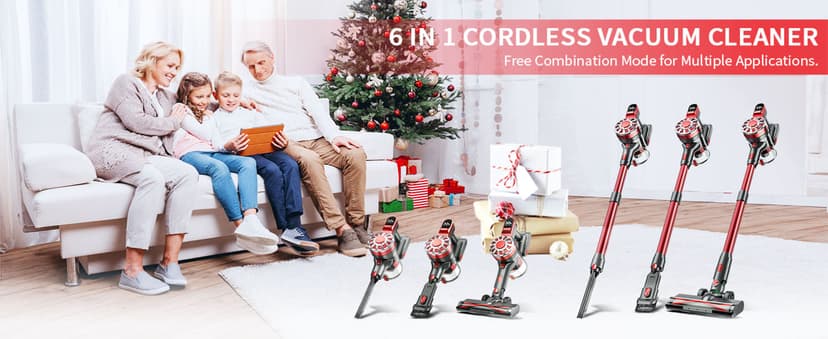 Cordless Vacuum Cleaner for Home with Powerful Suction,Lightweight Stick Vacuum Cordless Rechargeable with 35 Mins Runtime, Hardwood Floor Vacuum for Pet Hair,Carpet,Tile(Red)