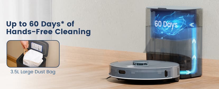 AIRROBO T25+ Robot Vacuum and Mop Combo,5500Pa Powerful Suction, Self-Emptying, 60-Day Capacity, 240 Mins, Smart APP Control, Multi-Floor Mapping,Perfect for Hard Floors, Carpets, and Pet Hair