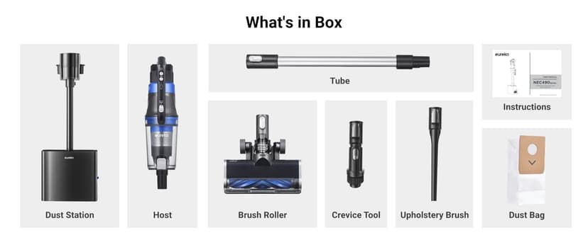 Eureka Stylus Elite NEC490BL Cordless Stick Vacuum, 350W Powerful Suction, Self-Emptying Station, 60-Min Runtime, Anti-Tangle Brushroll, 5-Layer HEPA Filtration, Ideal for Pet Hair&All Floor Types