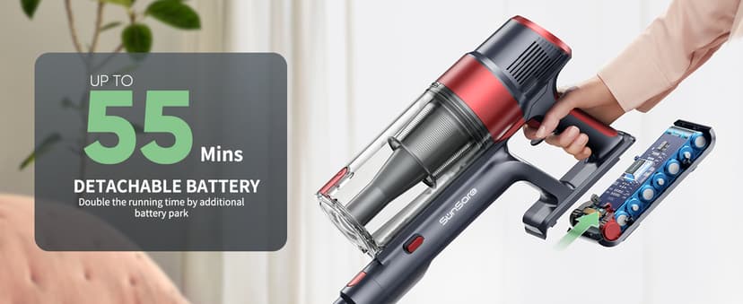 Cordless Vacuum Cleaner, 450W 40Kpa Stick Vacuum with Touch Screen, 55 Mins Runtime Rechargeable Vacuum, Lightweight Powerful Vacuum Cleaner for Home with 1.5L Cup for Pet Hair Carpet Hardwood Floor