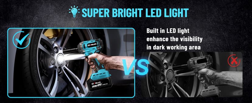 GEVEELIFE 450N.m/332Ft-lbs Brushless Impact Wrench,1/2" Cordless Impact Gun with 4.0Ah Battery & 6 Sockets, Electric Impact Driver for Car/DIY Furniture/Lawn Mower/blue (450N)