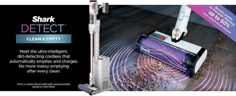 Shark Detect Clean & Empty Auto-Empty System - Lightweight Cordless Vacuum Cleaner with HEPA Filter, Portable Handheld Attachment, Crevice Tool, Ideal Stick Vacuum for Pet Hair, White, IW3511