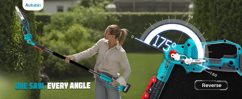 2-in-1 Cordless Pole Saw & 8'' Mini Chainsaw,Forest Ranger Approved Electric Handheld Chain Saw with 2× 21V 4.0Ah Rechargeable Batterie&Charger, Auto Oiling Multi-Angle,Max 16Ft Saw for Tree Trimming