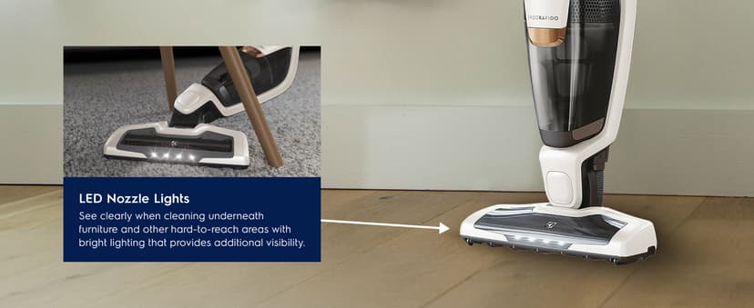 Electrolux Ergorapido Cordless 2-in-1 Vacuum Cleaner with High Suction Power and 180-Degree EasySteer Mobility, 48-Minute Run Time, 2 Power Modes, Satin White