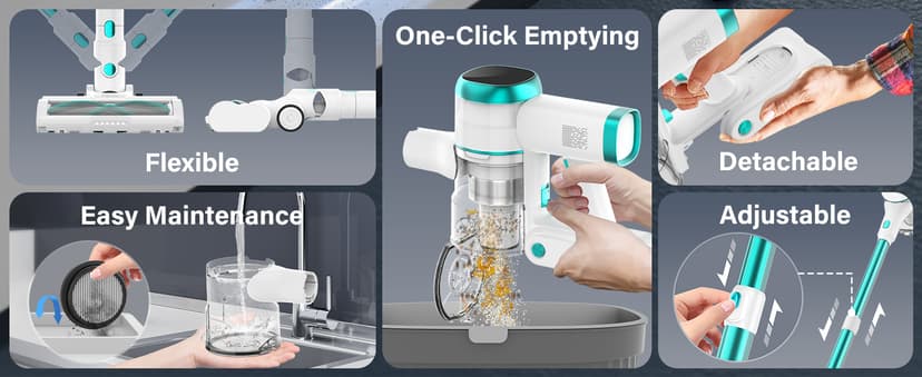 Tikom V500 Cordless Vacuum Cleaner for Home, 40000Pa/450W Stick Vacuum with LED Touch Screen, Charging Wall Dock, Anti-Tangle, Lightweight Handheld Vacuum for Pet Hair, Hard Floor, Carpet, Blue