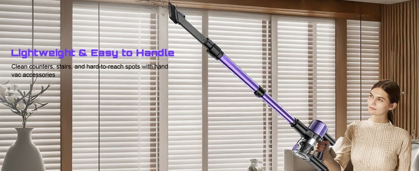 Cordless Vacuum Cleaner, 10 in 1 Stick Vacuum with Powerful Suction, Hose, Green LED Light, Anti-Tangle Brush, Lightweight Rechargeable Vacuum Cleaner for Home, Hardwood Floors, Carpets