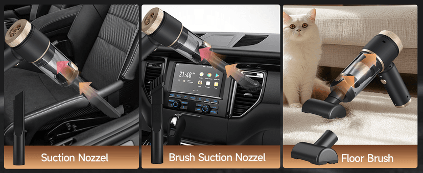 Car Vacuum Portable Cordless, Hand Vacuum with 16000PA High Power, 7 in 1 Mini Car Vacuum Cleaner with One-Click Empty, Dual Hepa Filter, LED Light, Type-C Charging Small Handheld Vac